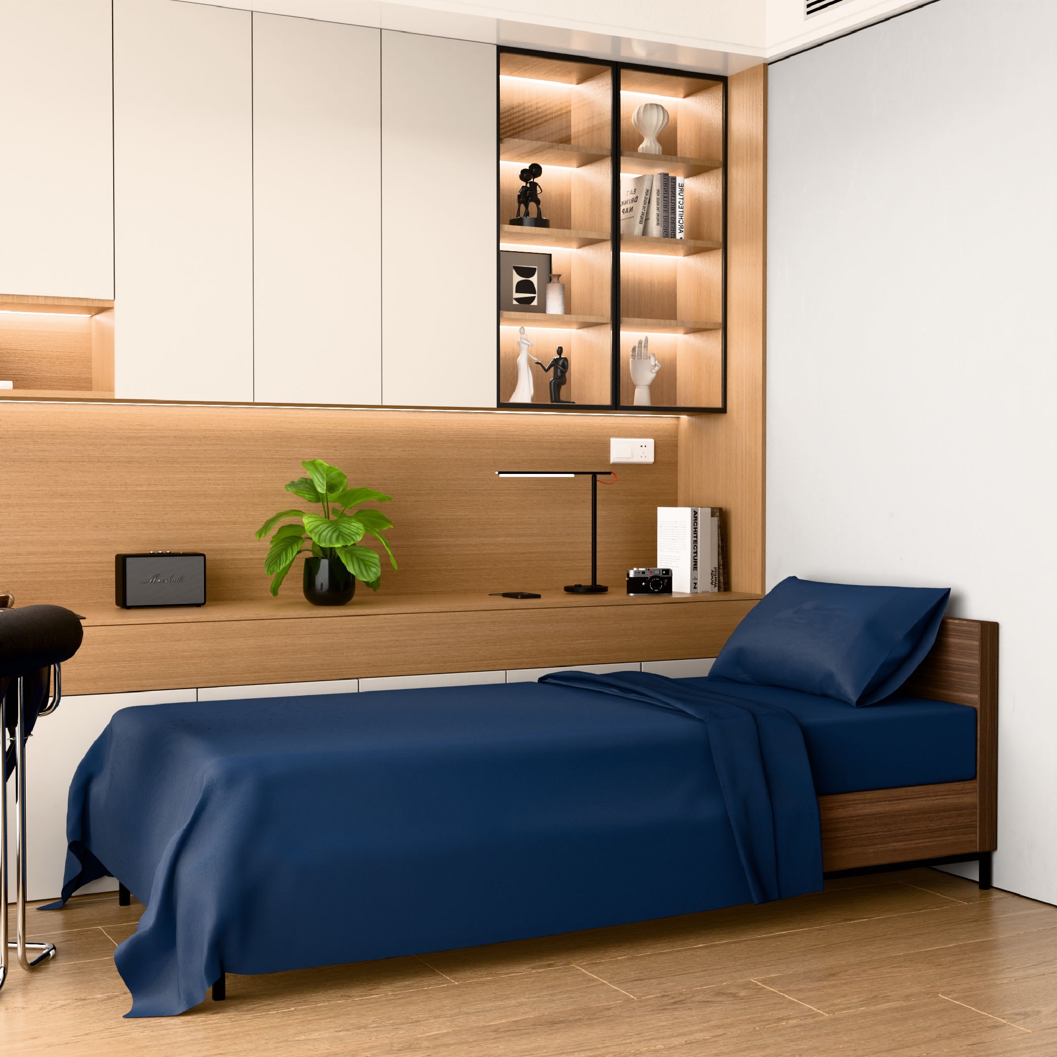Bedding Twin Bed Sheets Set - 3 Piece Bedding - Brushed Microfiber - Shrinkage And Fade Resistant - Easy Care (Twin, Navy Blue)_voghion.com